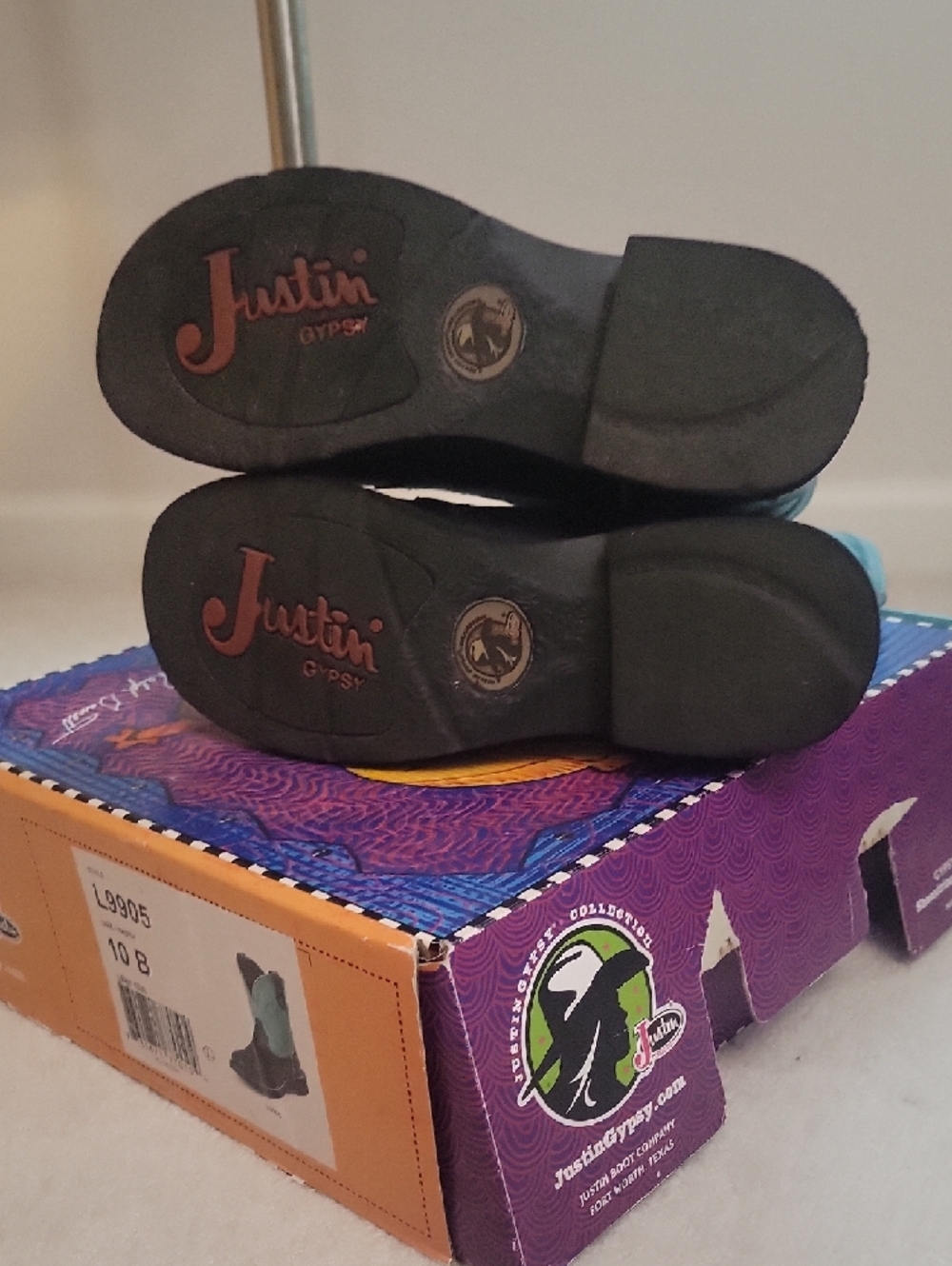 Justin- Black & Turquoise Western Cowboy Boots - Picture 3 of 4